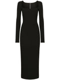 Dolce Gabbana Long Sleeve Square Neck Midi Dress — Black — Size XS — Front View