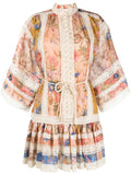 Zimmermann Cira Lantern Short Dress — Tan/ Pink — Size XS — Front View