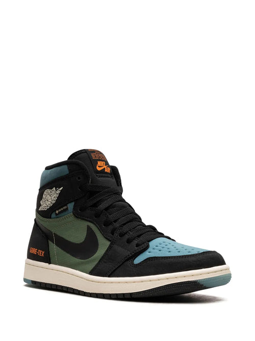 Air Jordan 1 High Element Gore-Tex Sky J Light Olive Sneakers — Black/Blue/Olive Green — Size US M 6.5 - US W 8 — Side View