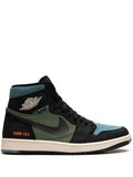 Air Jordan 1 High Element Gore-Tex Sky J Light Olive Sneakers — Black/Blue/Olive Green — Size US M 6.5 - US W 8 — Front View