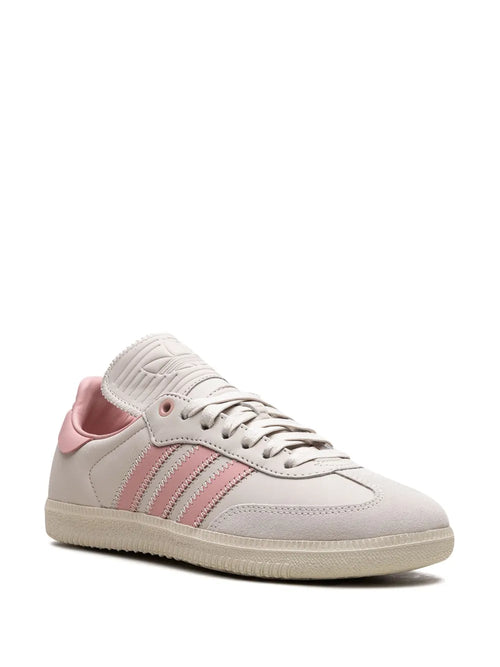 adidas X Pharrell Samba Humanrace Aluminum Sneakers — Light Beige/Pink — Size US M 6 - US W 7.5 — Side View