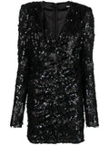 Rotate Birger Christensen Sequined Ruched Minidress — Black/ Red — Size XS — Front View
