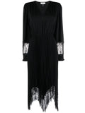 Nissa Lace Trim Pleated Midi Dress — Black — Size S — Front View