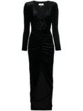Nissa Floral Detail Velvet Maxi Dress — Black — Size XS — Front View