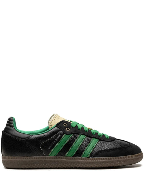 adidas X Wales Bonner Samba Black Sneakers — Black/Green/Ecru — Size US M 9 - US W 10.5 — Front View