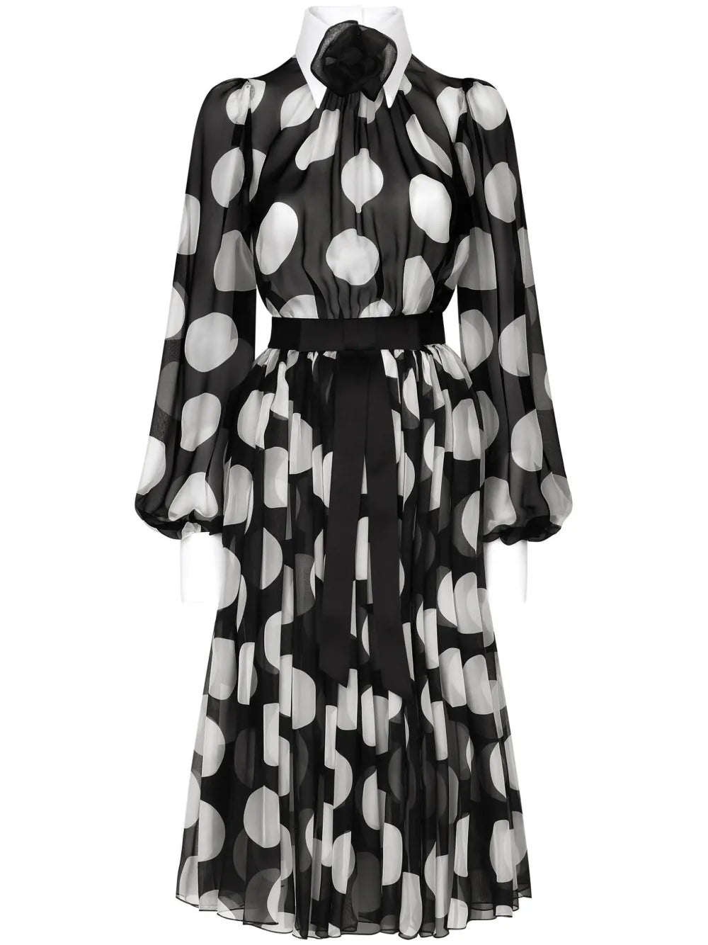 Dolce Gabbana Polka Dot Print Dress — Black/ White/ Red — Size S — Front View