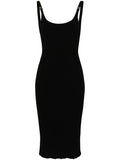 Miu Miu Logo Plaque Ribbed Midi Dress — Black/ Gold — Size S — Front View