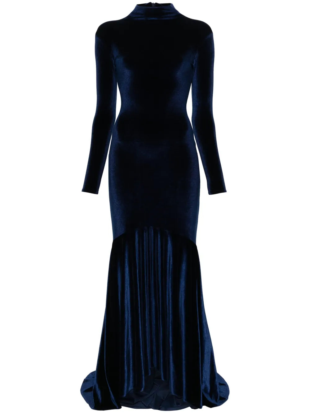Atu Body Couture High Neck Velvet Gown — Blue/ Navy — Size XS — Front View