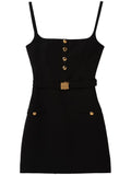Miu Miu Belted Wool Minidress — Black/ Red/ Gold — Size XS — Front View