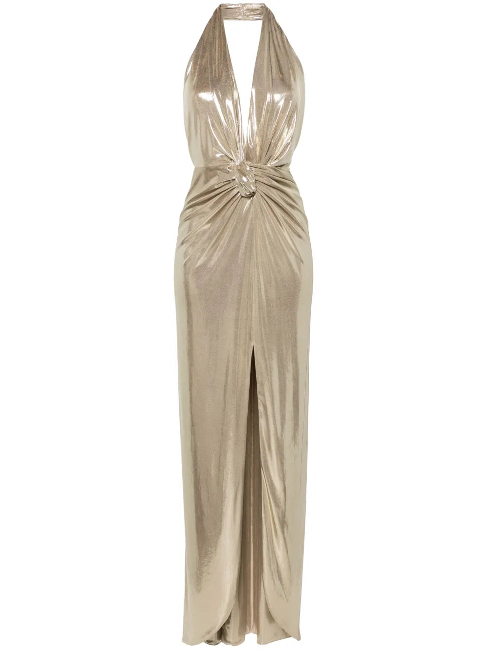 Nissa Lame Maxi Dress — Gold — Size S — Front View
