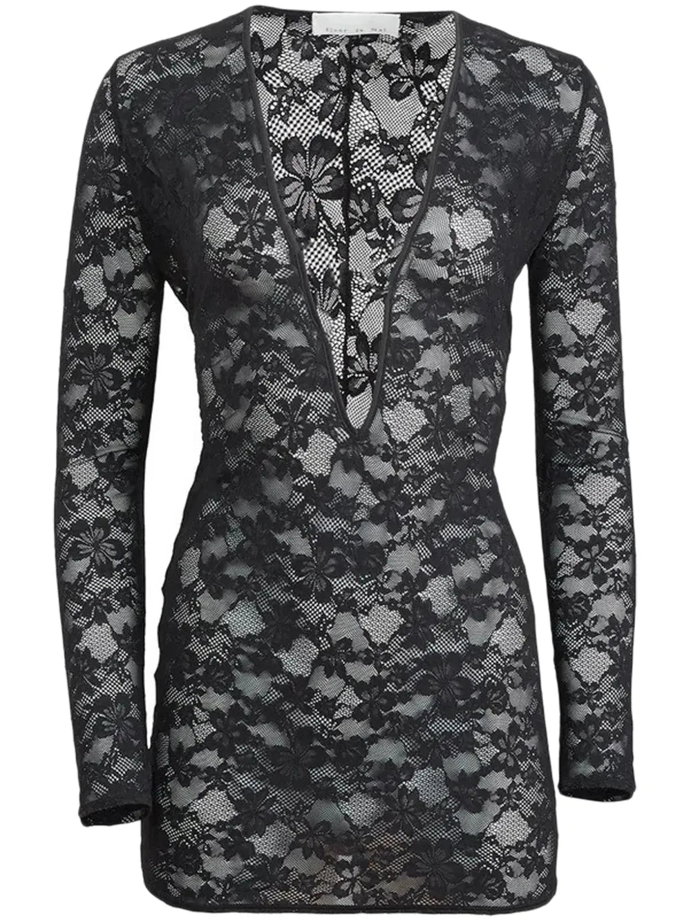 Fleur Du Mal Le Stretch Lace Plunge Mini Dress — Black — Size XS — Front View