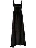 Atu Body Couture V Back Velvet Gown — Black — Size XS — Front View