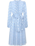 Dolce Gabbana Dna Monogram Jacquard Chiffon Midi Dress — Blue — Size XS — Front View