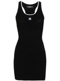 Amiri Contrasting Trim Ribbed Knit Minidress — Black/ Red — Size S — Front View