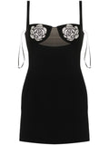 David Koma Floral Applique Mini Dress — Black/ Silver — Size XS — Front View