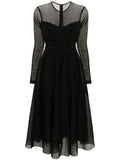 Nissa Studded Flared Midi Dress — Black/ Red — Size M — Front View