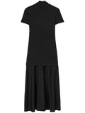 Jil Sander Layered Design Midi Dress — Black/ Red — Size XS — Front View
