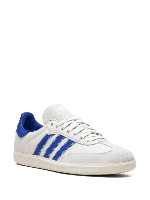 adidas X Pharrell Williams Samba Navy Sneakers — White/Royal Blue — Size US M 10 - US W 11.5 — Side View