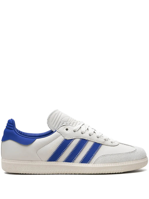 adidas X Pharrell Williams Samba Navy Sneakers — White/Royal Blue — Size US M 10 - US W 11.5 — Front View