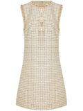 Self Portrait Embellished Boucle Mini Dress — Gold — Size S — Front View
