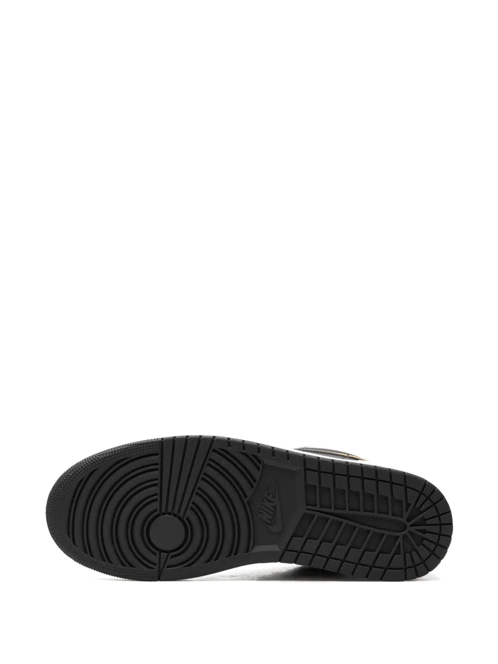 Air Jordan 1 Low Gold Swoosh Sneakers — White/Black — Size US M 9.5 - US W 11 — Top View