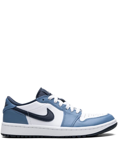 Air Jordan 1 Low Golf Aegean Storm Sneakers — Blue/White — Size US M 9.5 - US W 11 — Front View