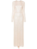 Atu Body Couture Sequined Maxi Dress — Beige — Size XS — Front View
