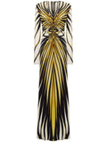 Roberto Cavalli Ray Of Gold Print Maxi Dress — Red/ Gold — Size XS — Front View