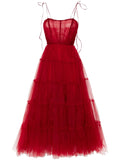 Ana Radu Tulle Maxi Dress — Red — Size XS — Front View