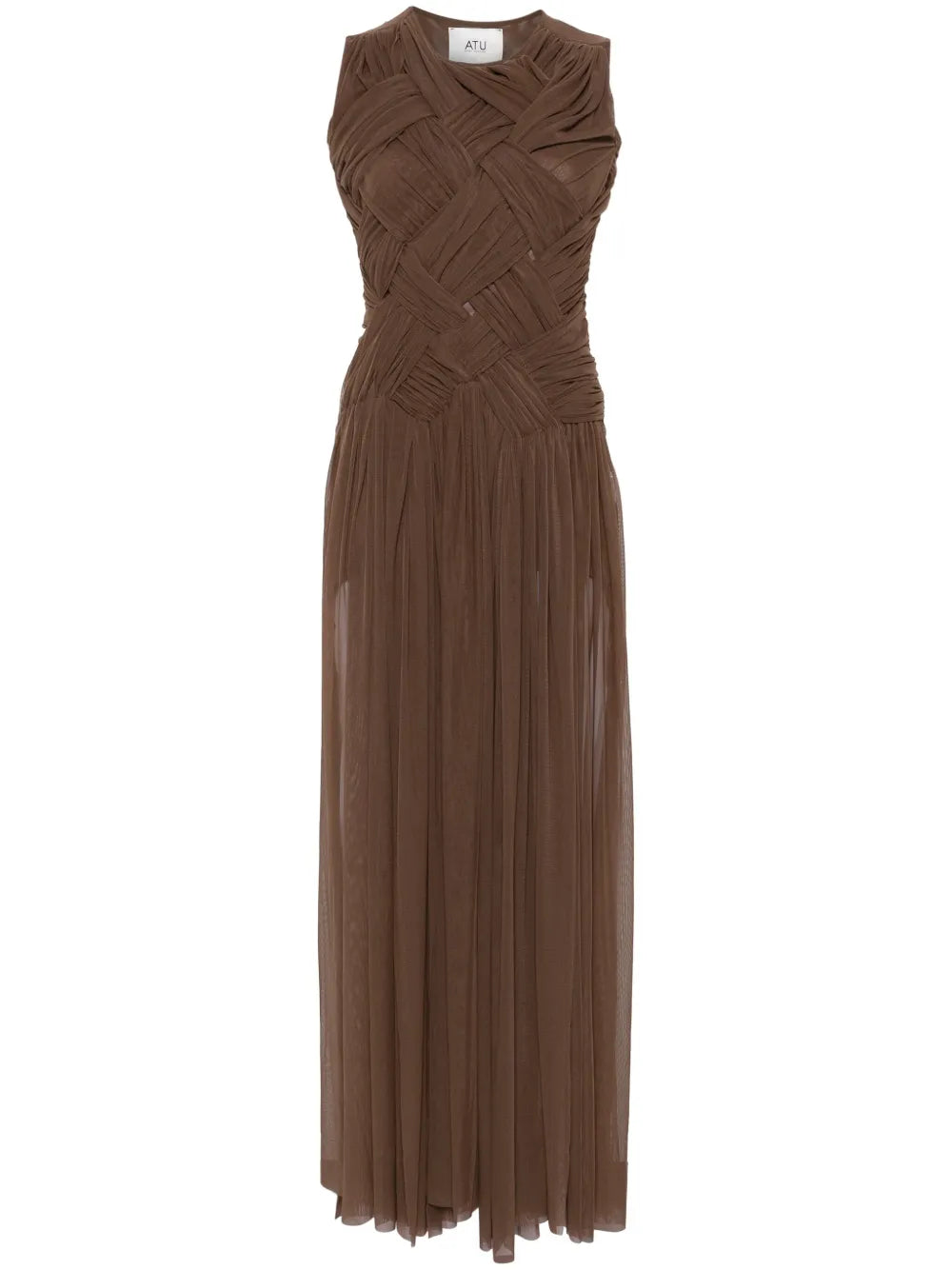 Atu Body Couture Emotional Braided Maxi Dress — Brown/ Red — Size XS — Front View