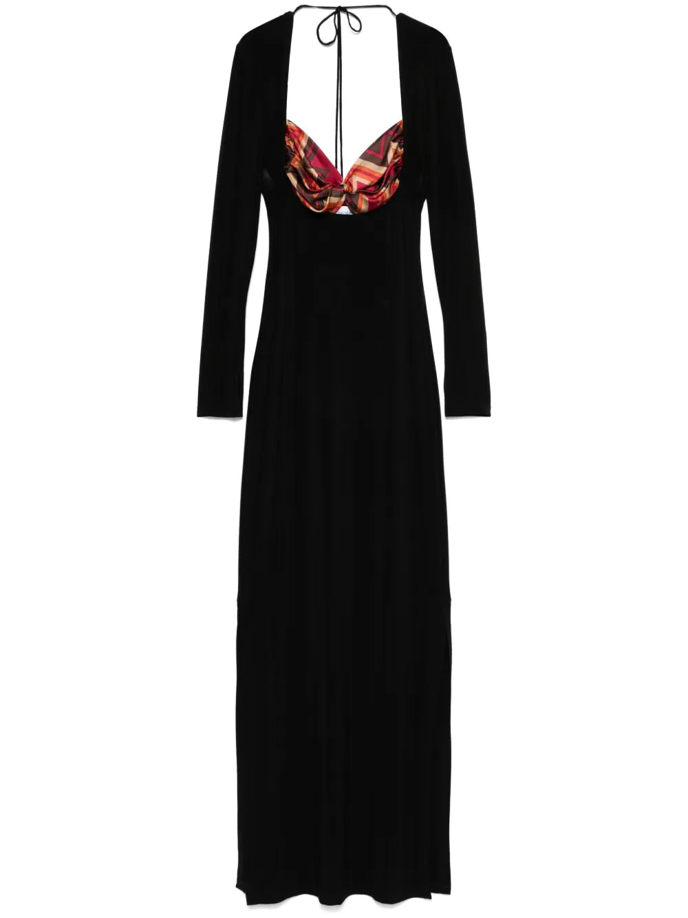 Marine Serre Scarf Detailing Maxi Dress — Black/ Red — Size XS — Front View