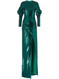 Genny Sequin Embellished Maxi Dress — Green — Size XS — Front View