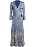 Etro Paisley Wrap Dress — Blue — Size M — Front View
