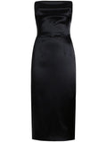Dolce Gabbana Dna Satin Finish Midi Dress — Black — Size XS — Front View