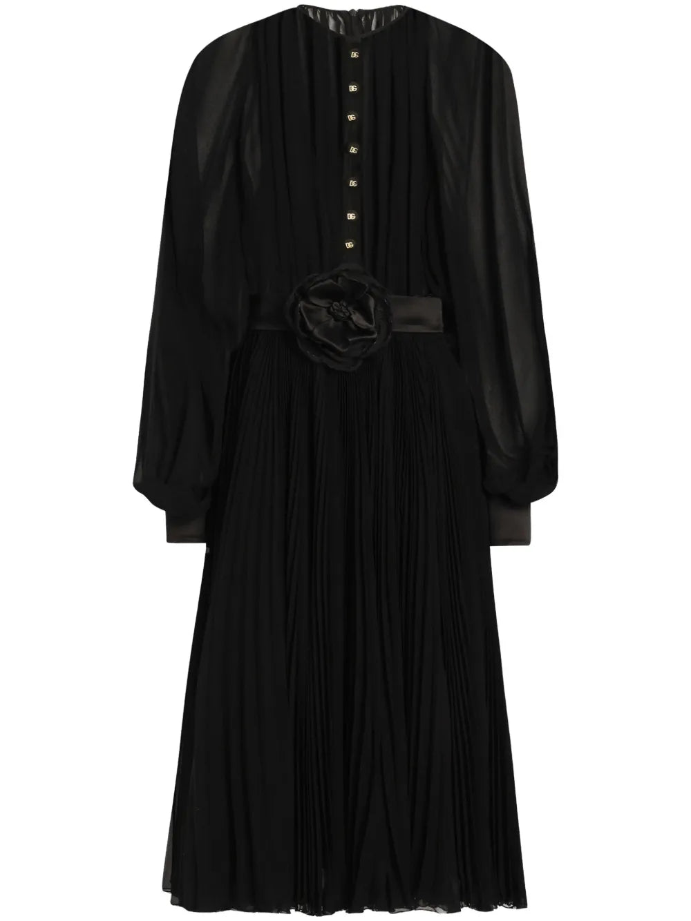 Dolce Gabbana Floral Applique Midi Dress — Black — Size XS — Front View