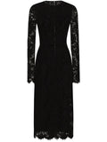 Dolce Gabbana Floral Lace Midi Dress — Black/ Red — Size XS — Front View