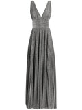 Dolce Gabbana Plisse Effect Gown — Silver — Size XS — Front View