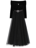 Nissa Belted Maxi Dress — Black/ Red — Size XS — Front View