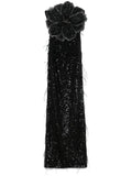 Nissa Floral Applique Sequined Maxi Dress — Black — Size S — Front View