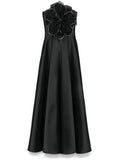 Nissa Floral Applique Maxi Dress — Black — Size S — Front View