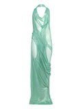 Di Petsa Siren Wetlook Halter Neck Dress — Green — Size XS — Front View