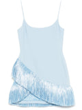 David Koma Raffia Fringe Trim Mini Dress — Blue — Size S — Front View