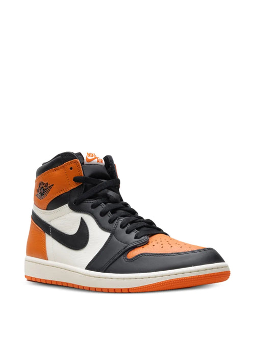 Air Jordan 1 High Og Leather Sneakers — Black, Orange / White — Size US M 6.5 - US W 8 — Side View