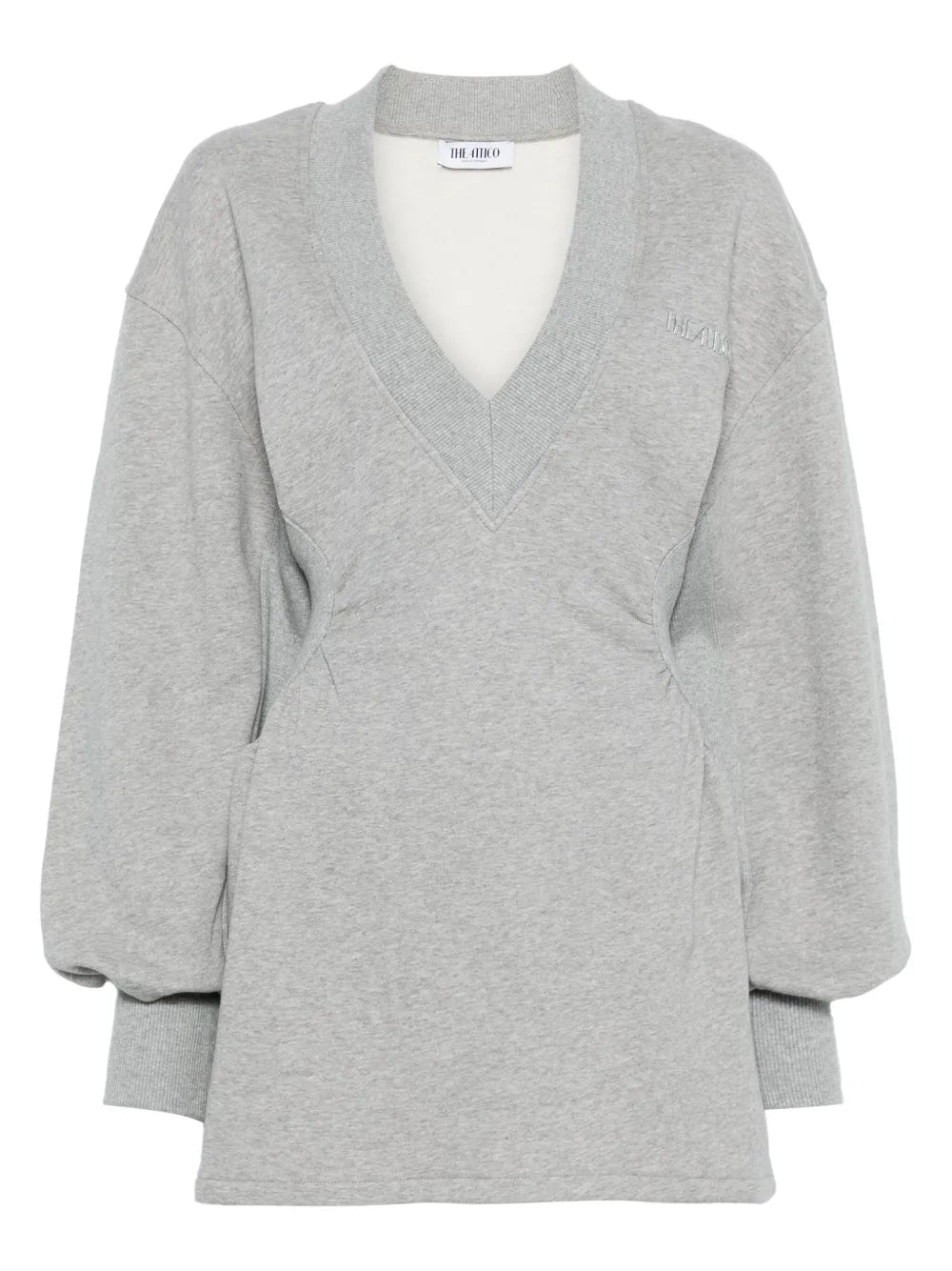 The Attico V Neck Long Sleeves Mini Dress — Grey — Size XS — Front View
