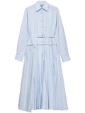 Prada Pleated Poplin Dress — Blue — Size XS — Front View