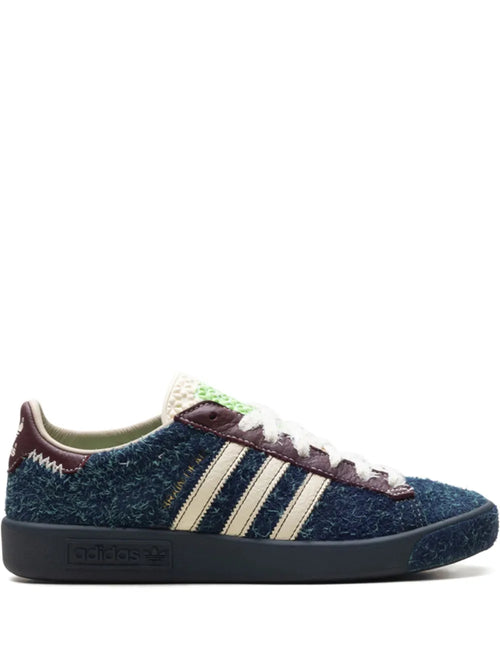 adidas X Brain Dead Forest Hills Three-Stripe Sneakers — Dark Blue — Size US M 8 - US W 9.5 — Front View