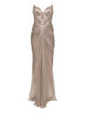 Iris Serban Jolie Maxi Dress — Taupe/ Red — Size S — Front View