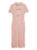 Prada Printed Georgette Midi Dress — Red/ Pink — Size XS — Front View