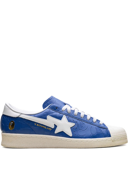 adidas X A Bathing Ape Superstar Vintage Blue White Sneakers — Navy Blue — Size US M 7 - US W 8.5 — Front View