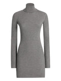 Dolce Gabbana Ribbed Turtleneck Mini Dress — Grey — Size XS — Front View